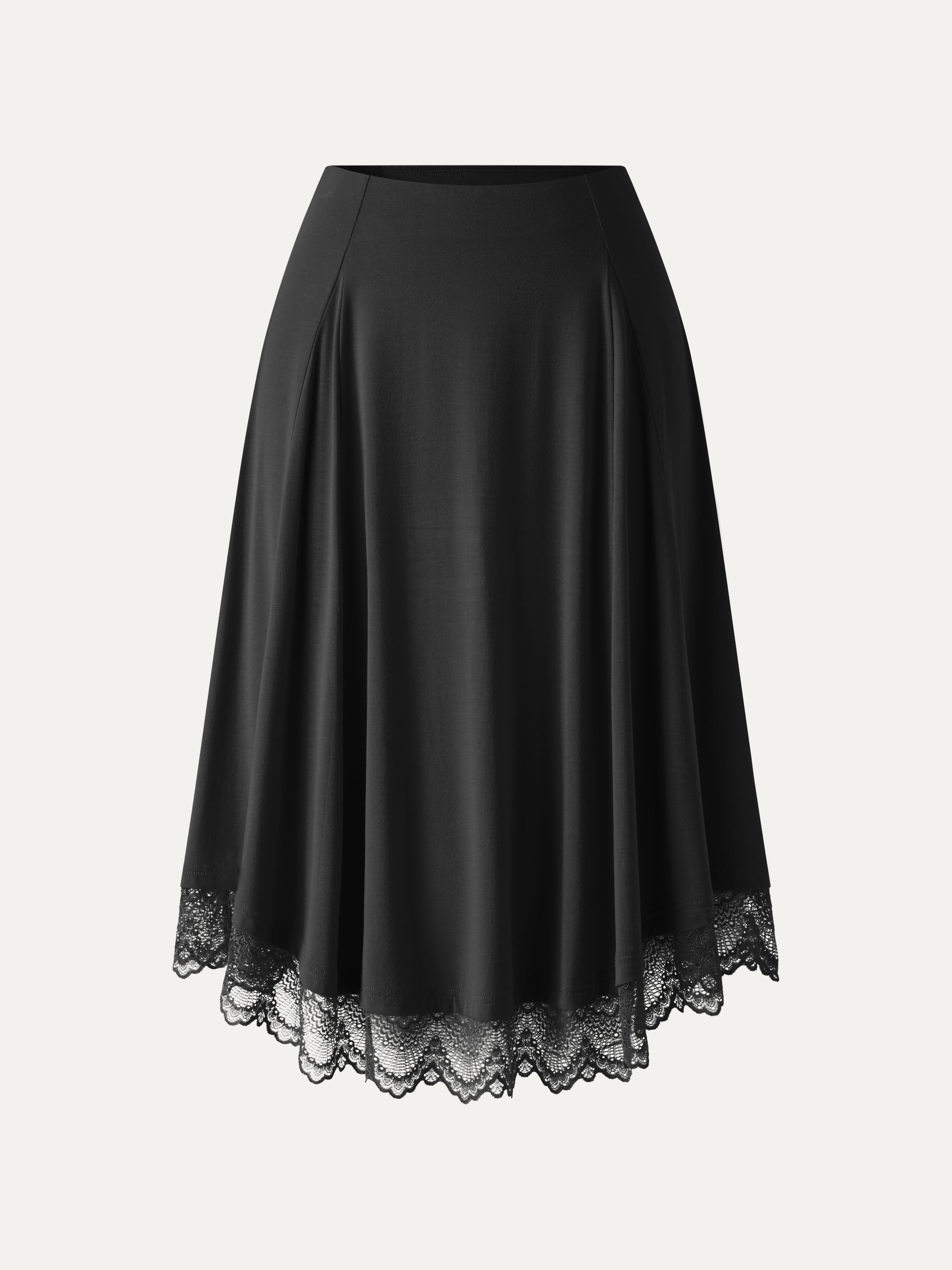 Lace Trim Midi Circle Flare Skirt