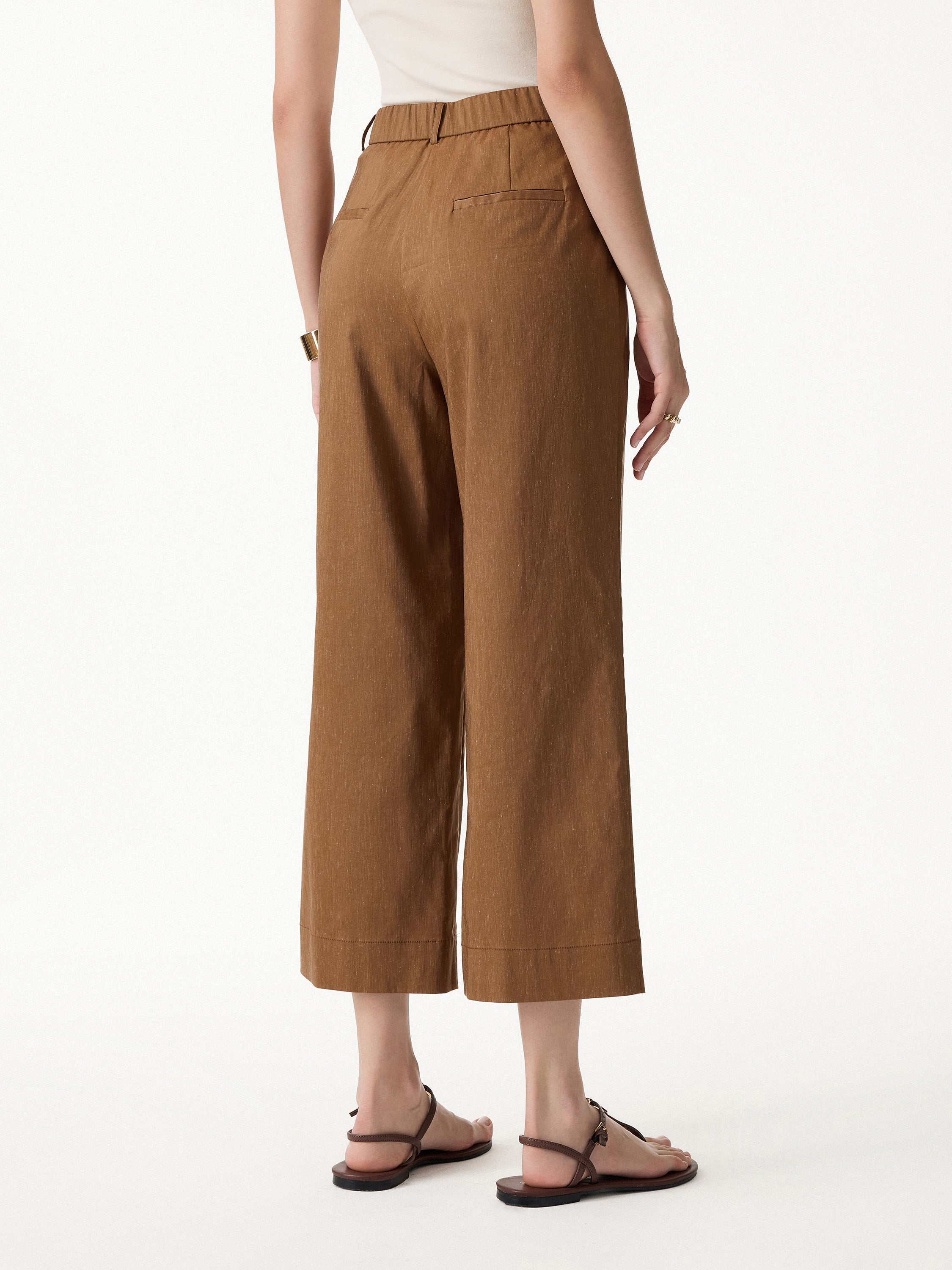 Linen Cropped Wide Leg Pants