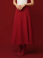 Wool-like Frog Button A-Line Midi Skirt Limited Edition