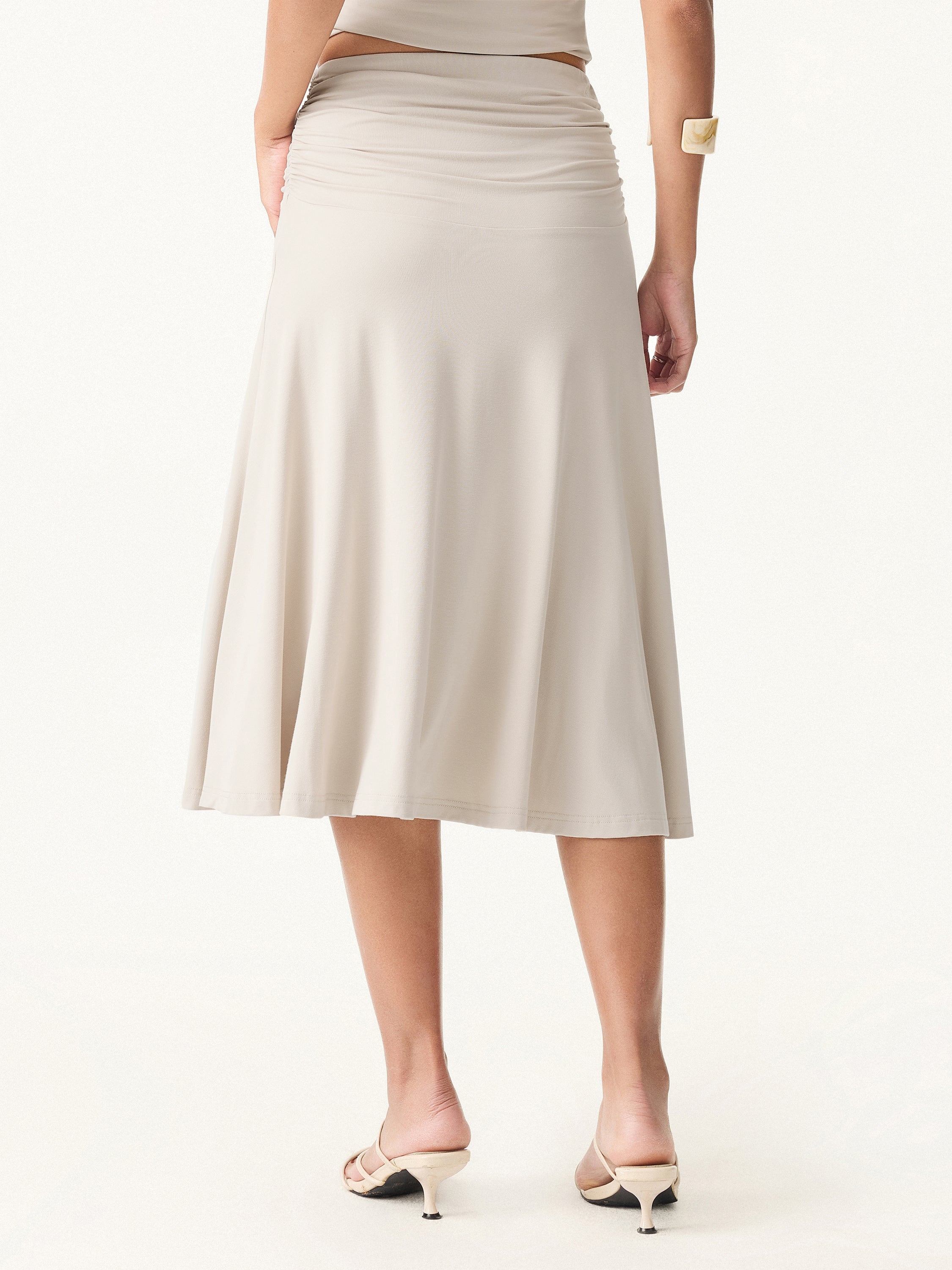 2Pcs Set Square Neck Cutout Back Bra Top & A-line Midi Skirt