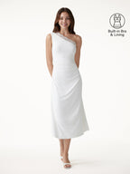 Lace Trim One Shoulder Ruched Bra Dress