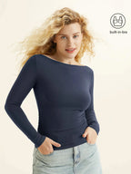 Modern Side Ruched Boatneck Bra Top