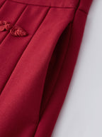 Pleated Frog Button Decor Midi A-line Skirt Limited Edition