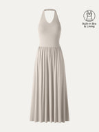 SkinKiss Halter Ruched Midi Bra Dress with Pockets