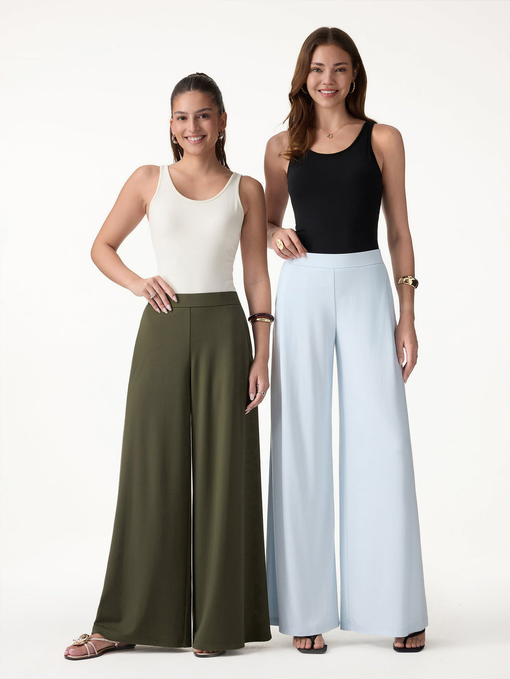 Ponte Mid Rise Wide Leg Pants with Pockets
