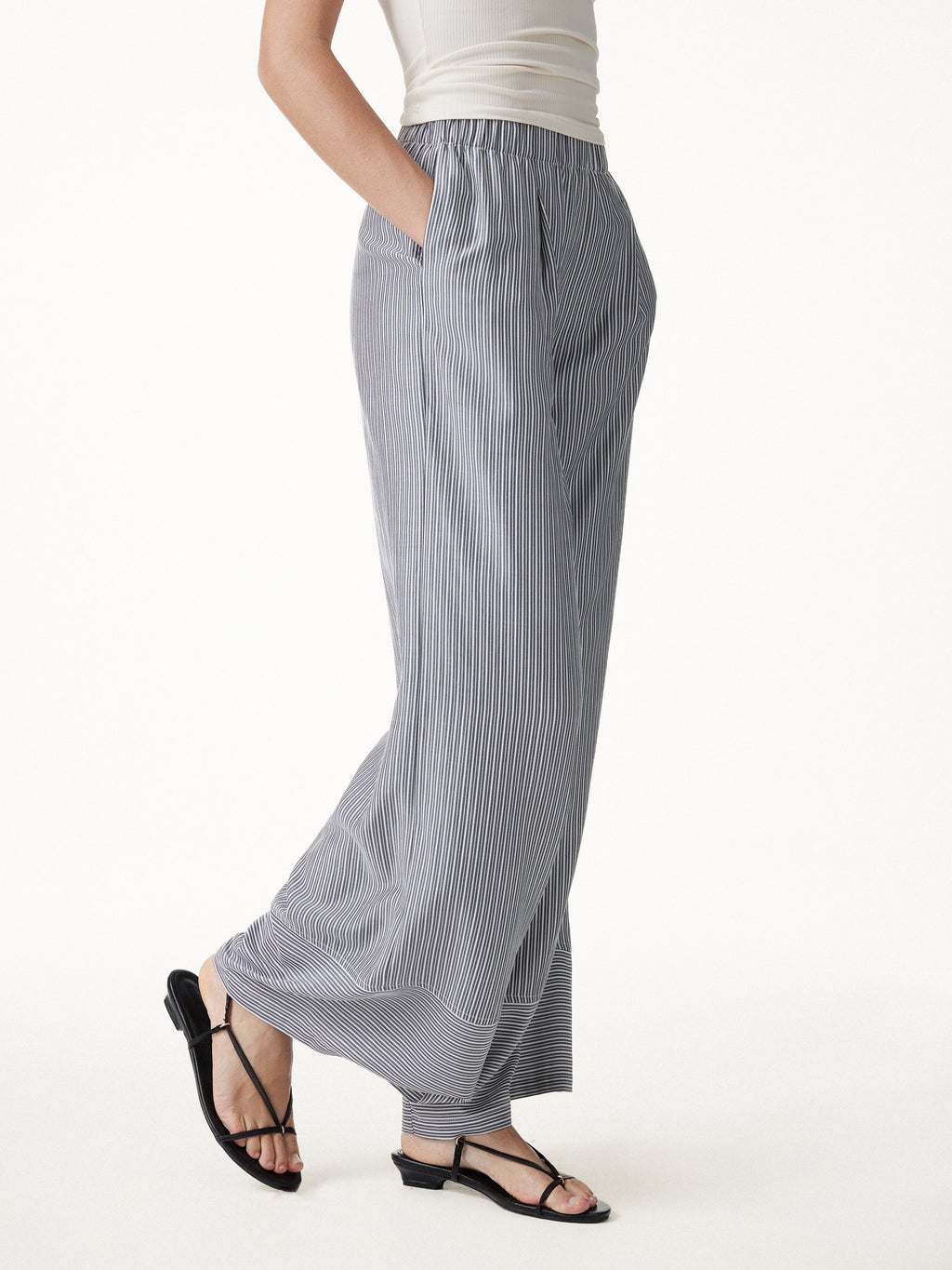 Summer Poplin High-Rise Wide Leg Pants with Pockets