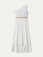 Lace Trim One Shoulder Ruched Bra Dress
