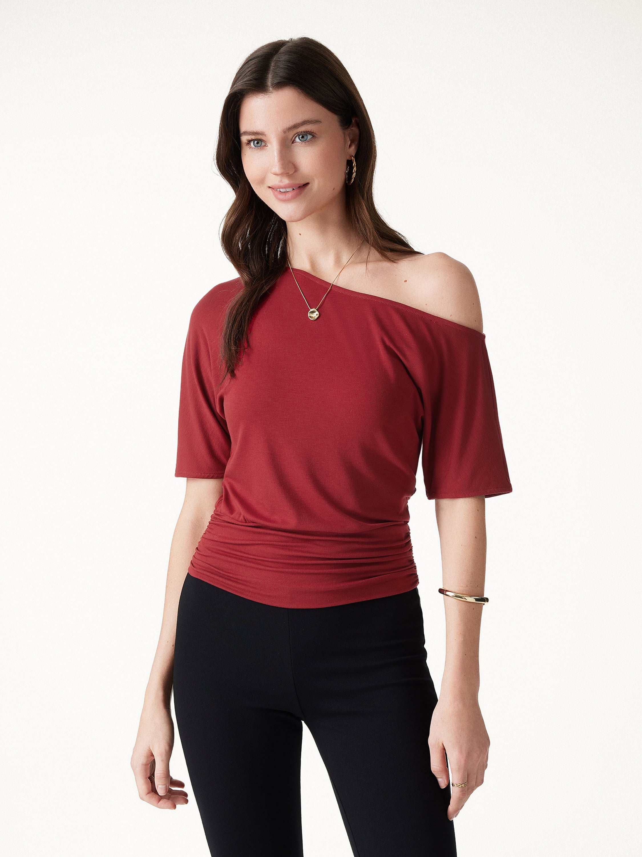 Relaxed Short Sleeve Ruched Top