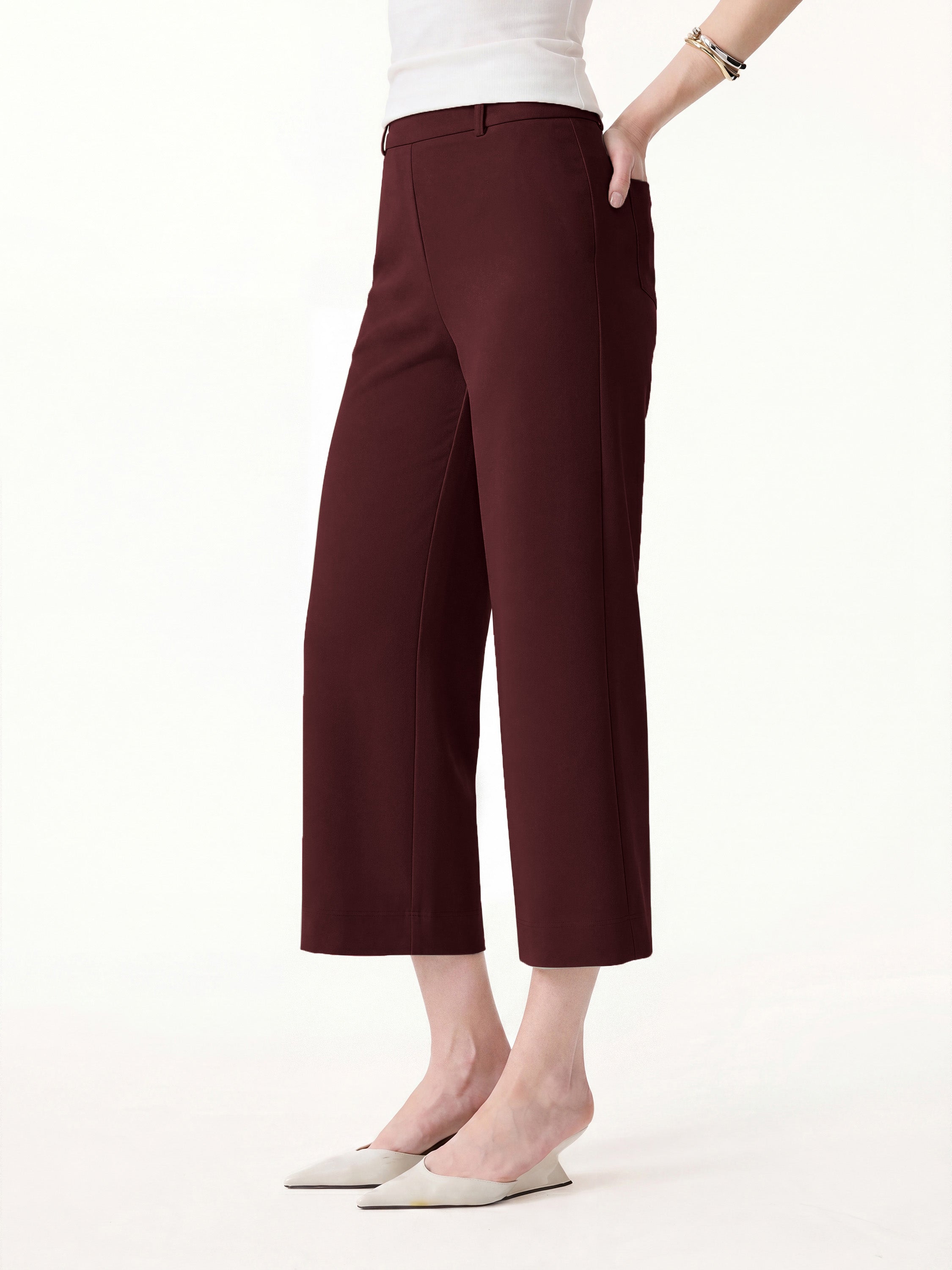 Mid Rise Cropped Wide Leg Pants with Pockets