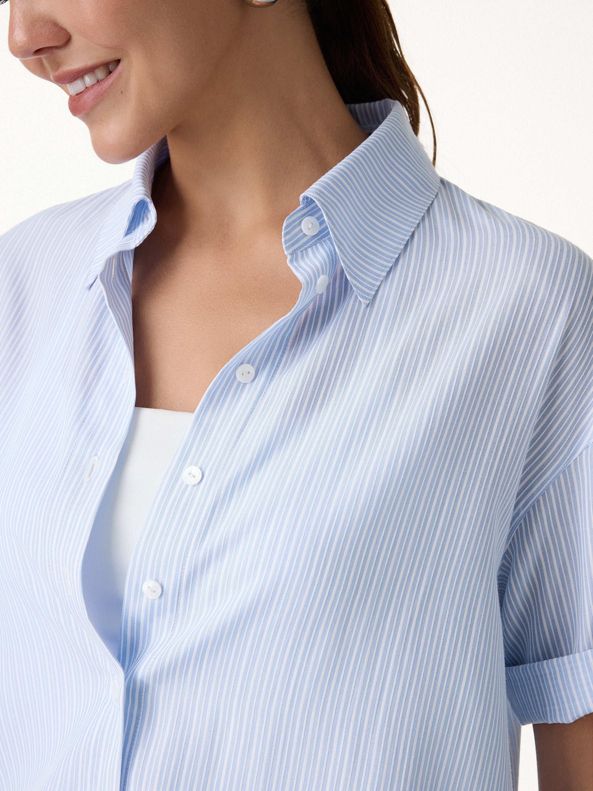 2Pcs Set Collared Sleeve Shirt & A-Line Shorts with Pockets
