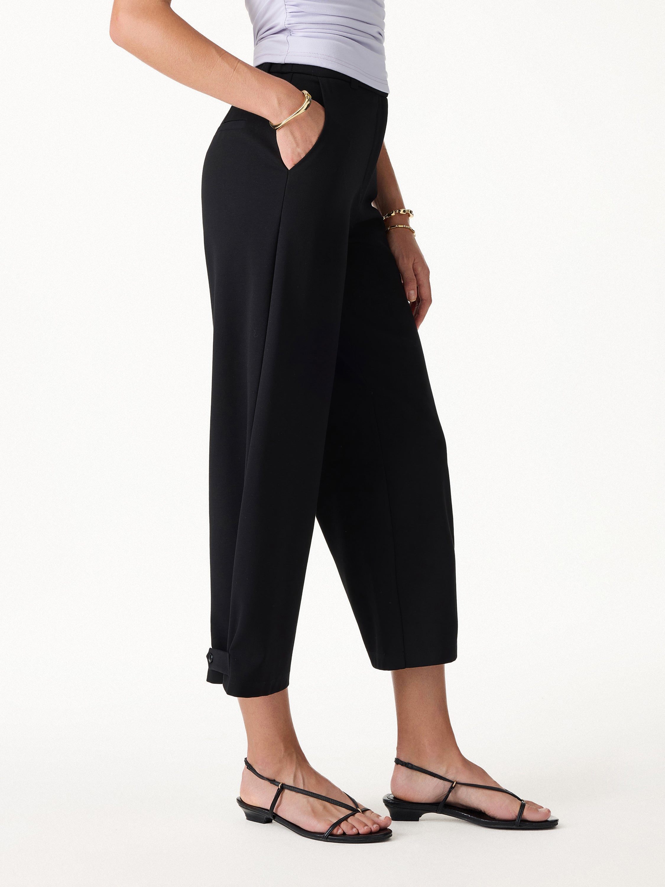 Ponte High-Rise Cropped Wide-Leg Pants with Pockets