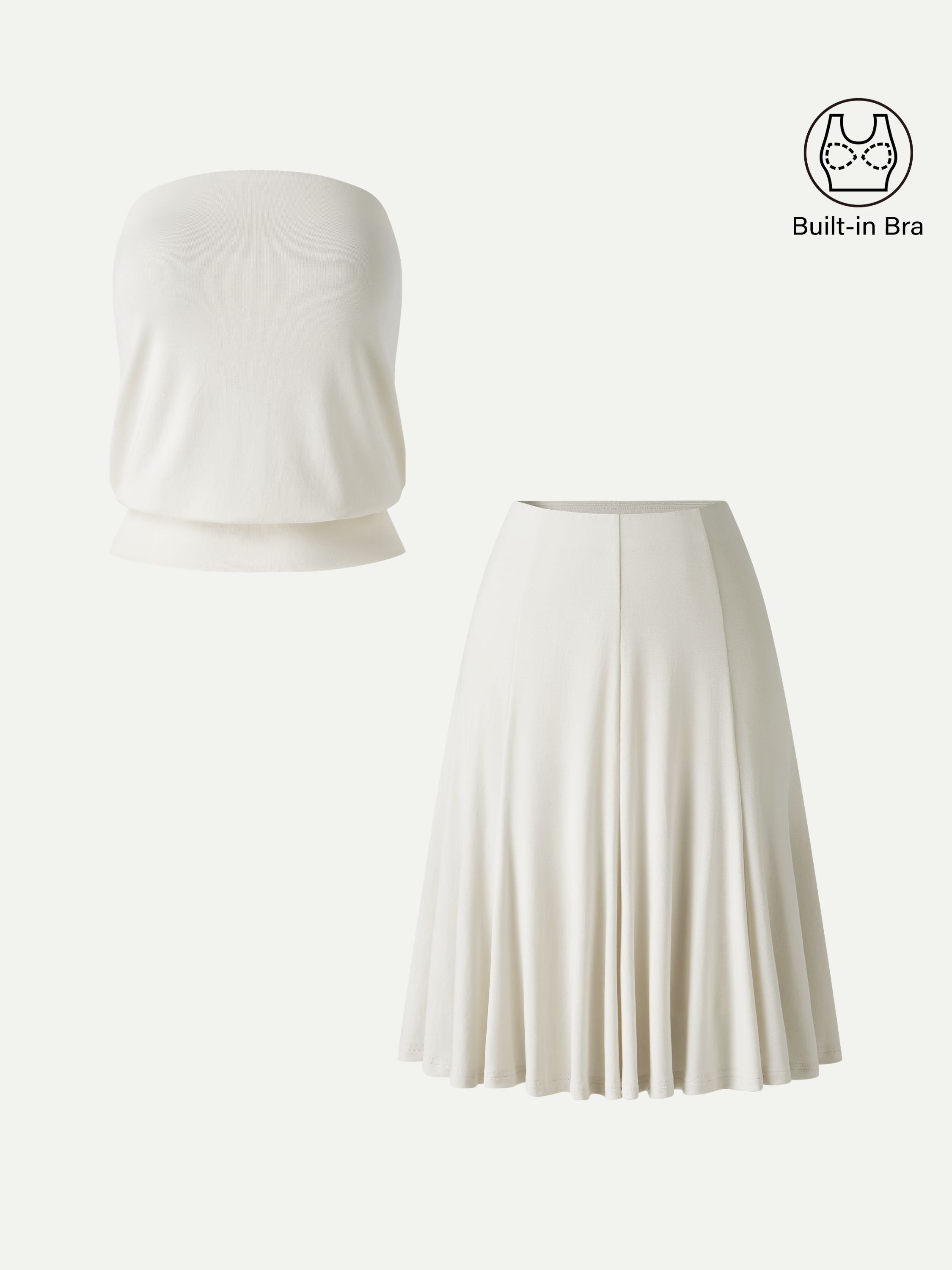 2Pcs Set Banded Hem Bra Top & Knee-Length Skirt