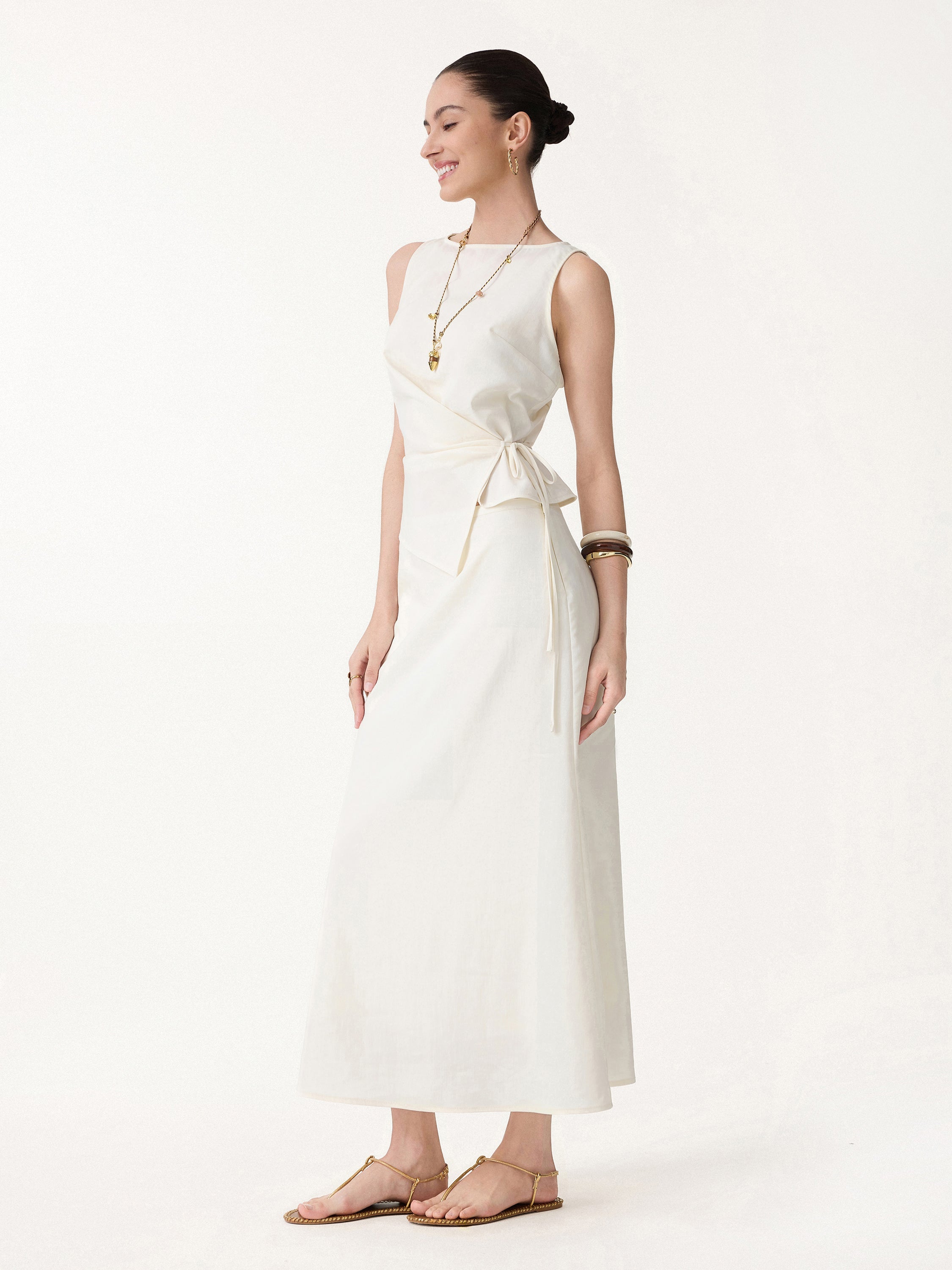 2Pcs Set Boatneck Top & Maxi Flared Pull-On Skirt