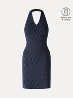 Stretch Cotton Halter Neck Polka Dot Mini Bra Dress