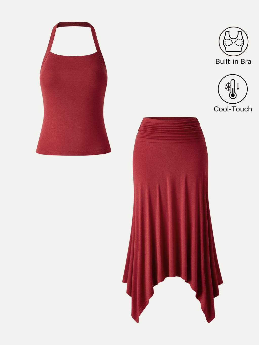 2Pcs Set Sleek Halter Bra Top & Handkerchief Hem Ankled Skirt