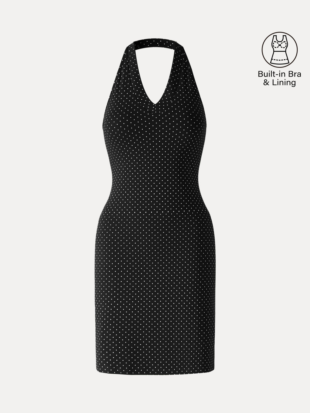 Stretch Cotton Halter Neck Polka Dot Mini Bra Dress