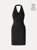 Stretch Cotton Halter Neck Polka Dot Mini Bra Dress