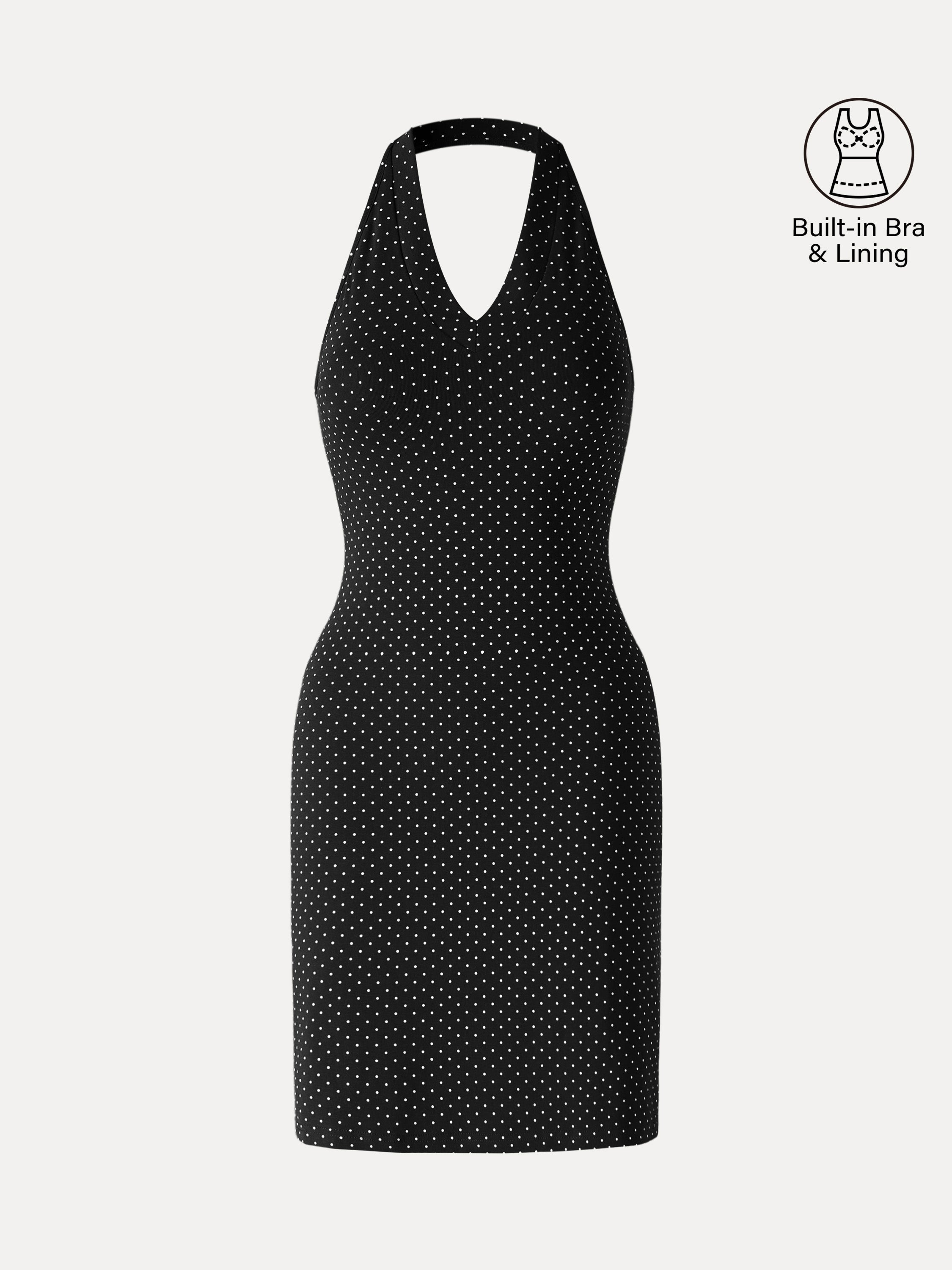 Stretch Cotton Halter Neck Polka Dot Mini Bra Dress