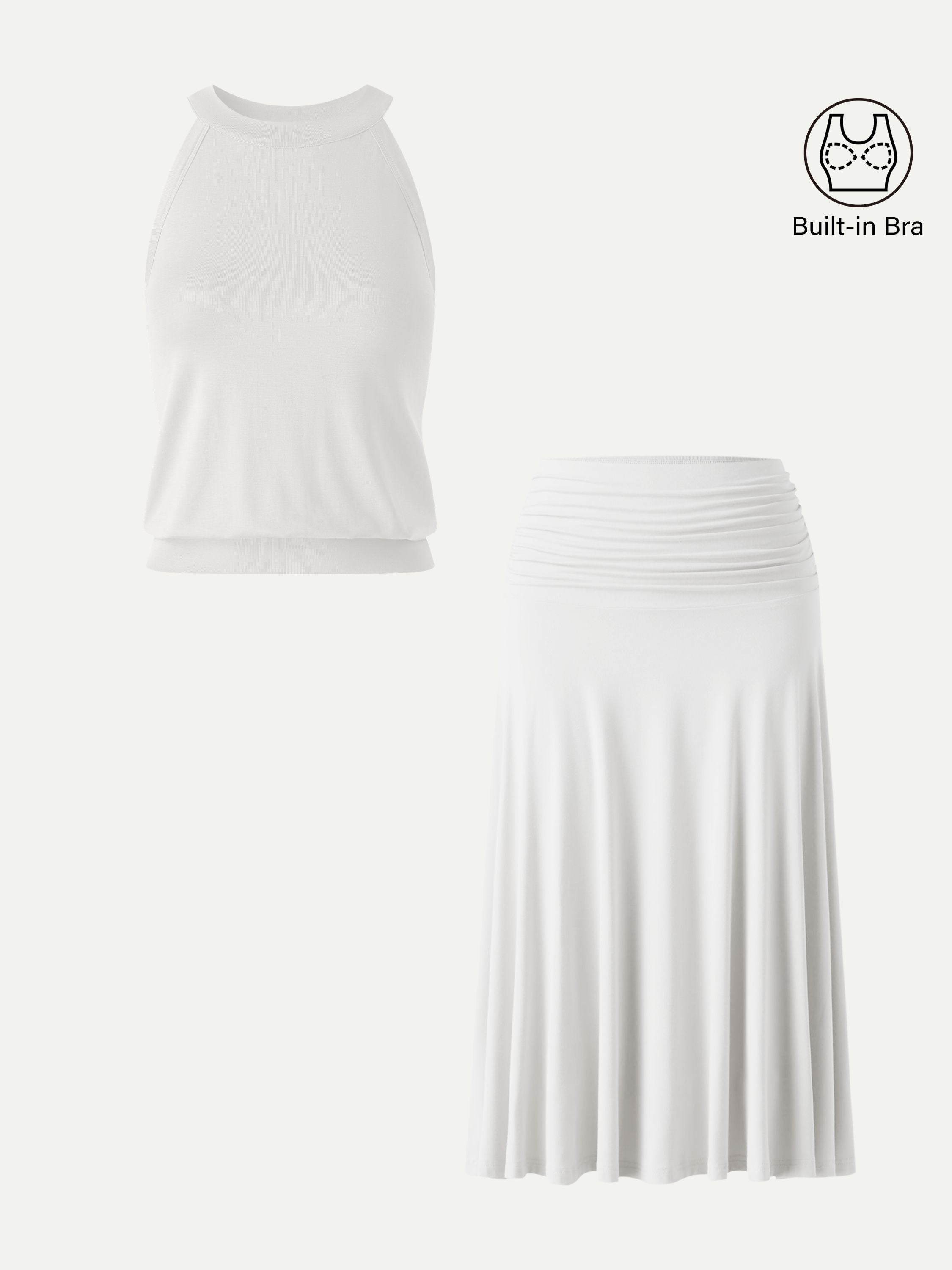 2Pcs Set Halter Neck Bra Top & A-line Midi Skirt