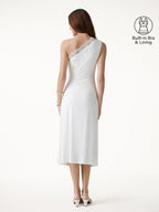 Lace Trim One Shoulder Ruched Bra Dress