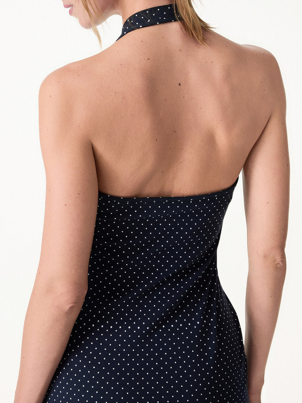 Stretch Cotton Halter Neck Polka Dot Mini Bra Dress