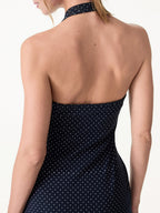 Stretch Cotton Halter Neck Polka Dot Mini Bra Dress