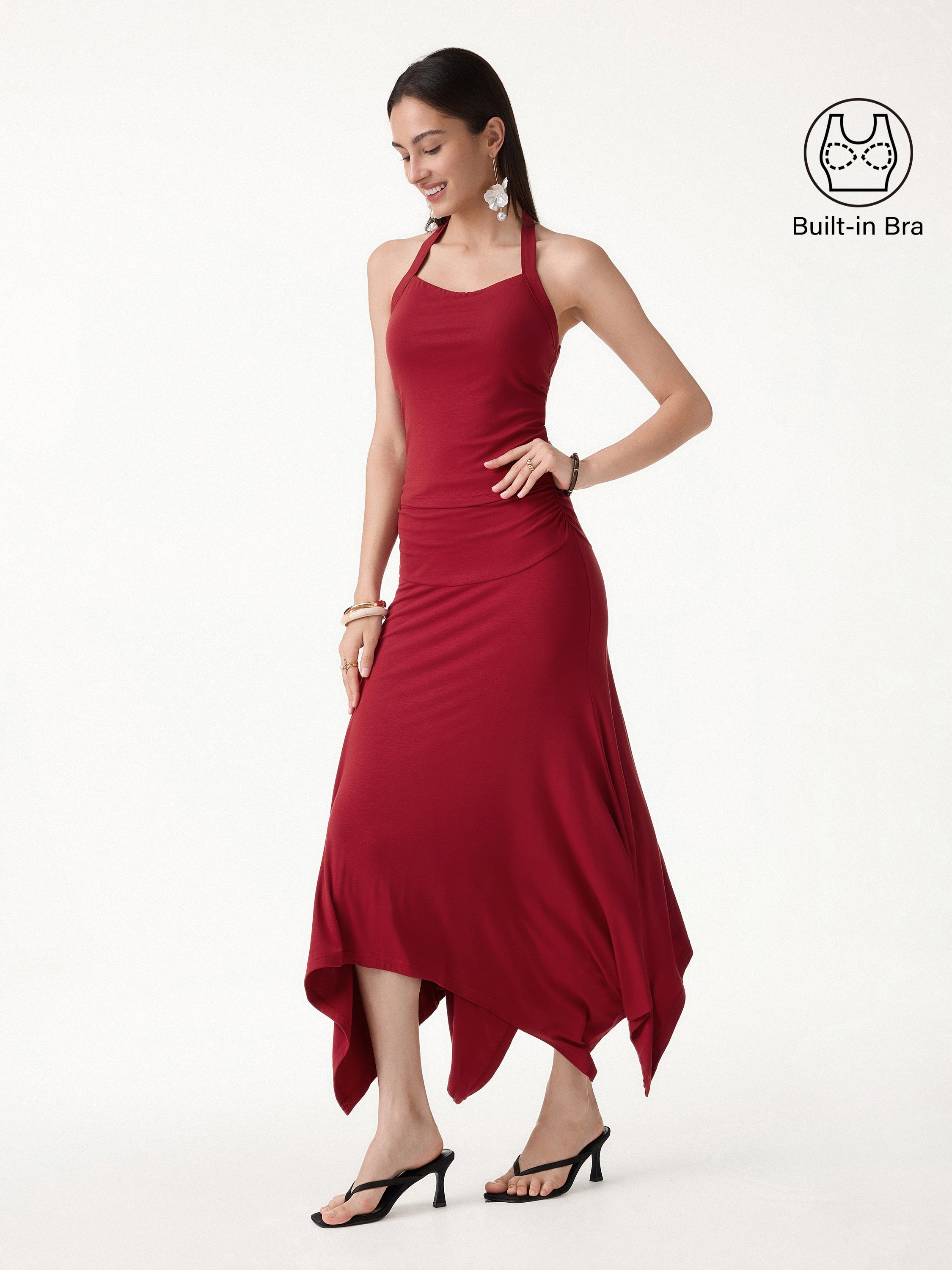 2Pcs Set Sleek Halter Bra Top & Handkerchief Hem Ankled Skirt