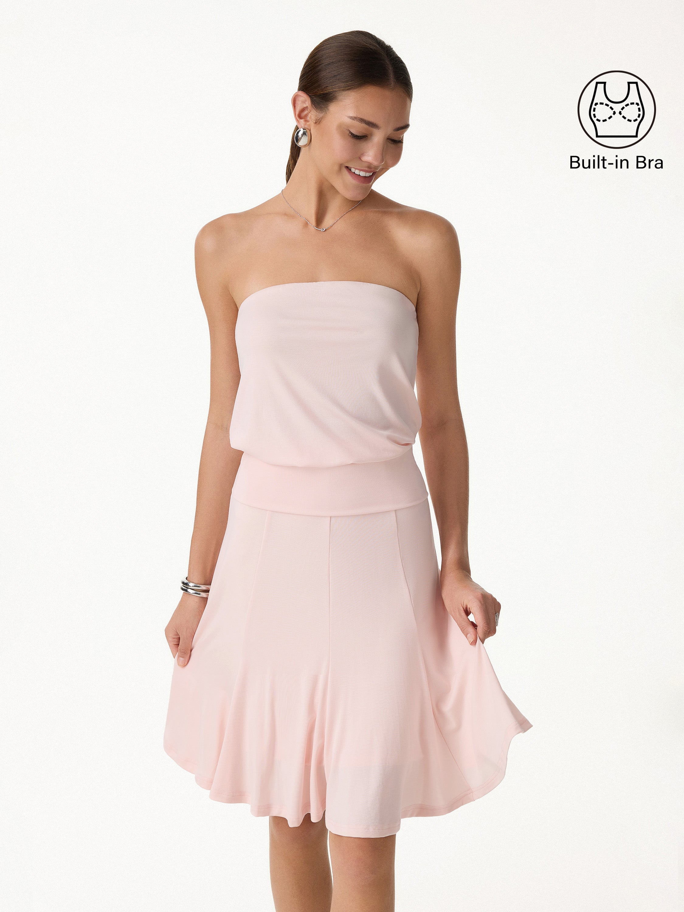 2Pcs Set Banded Hem Bra Top & Knee-Length Skirt
