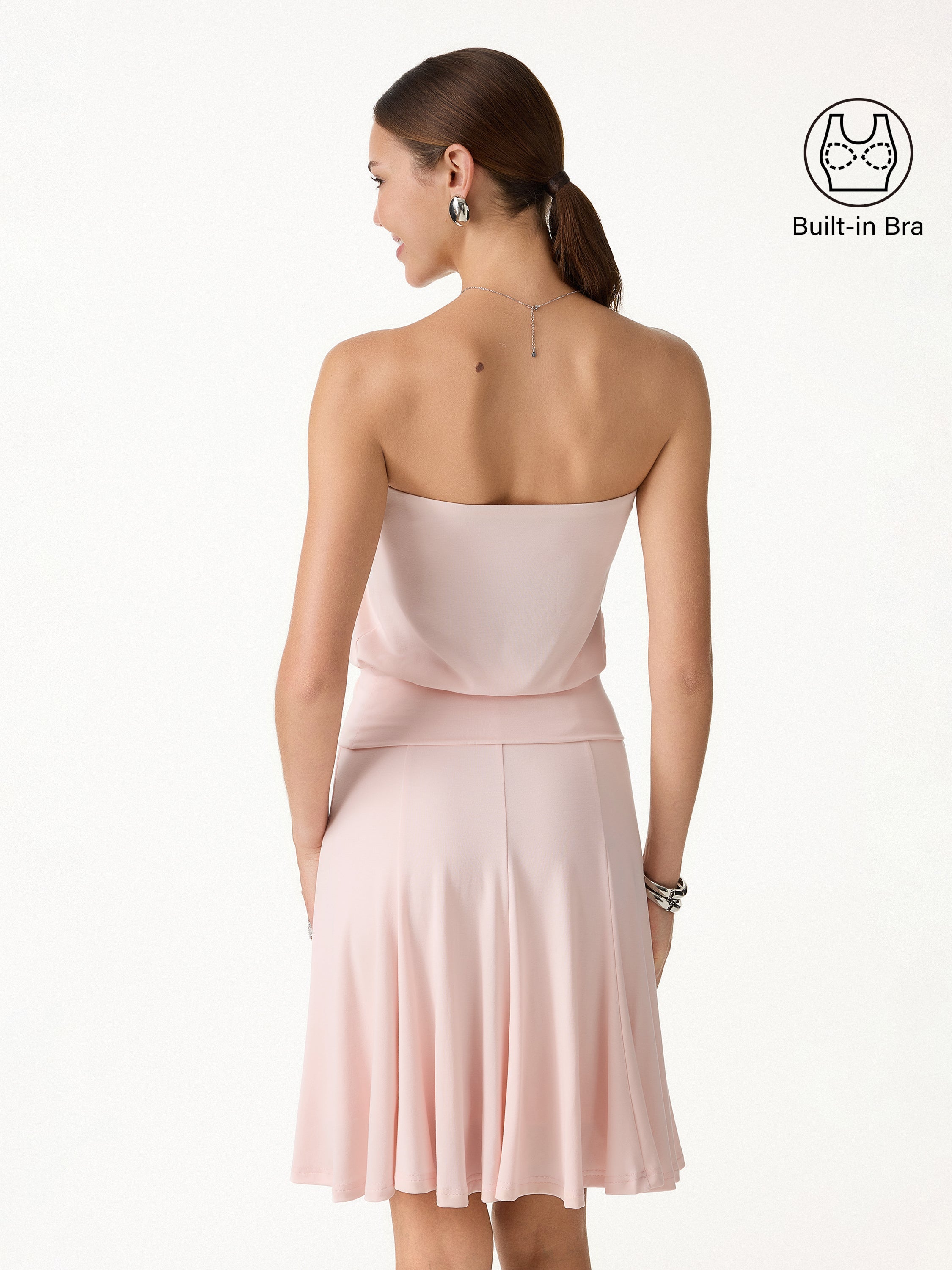 2Pcs Set Banded Hem Bra Top & Knee-Length Skirt