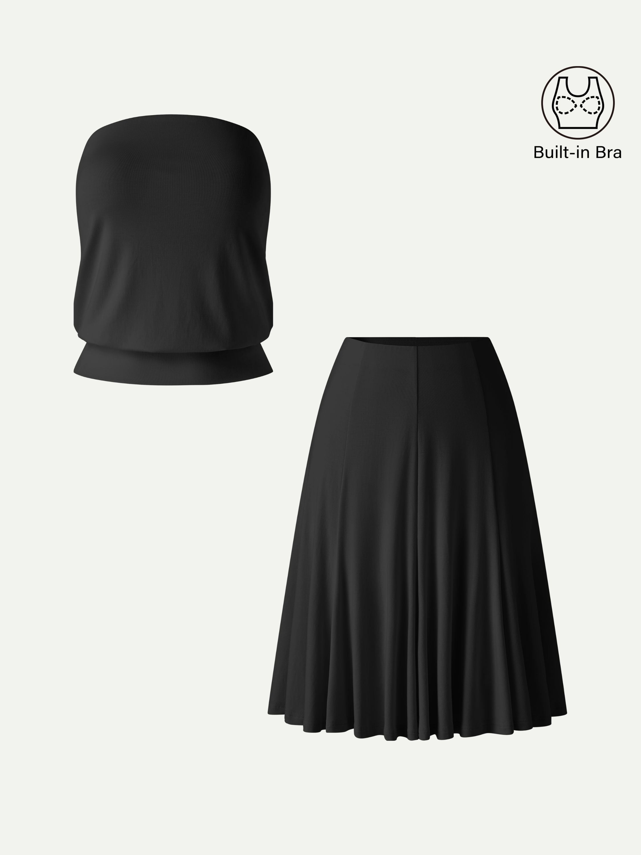 2Pcs Set Banded Hem Bra Top & Knee-Length Skirt