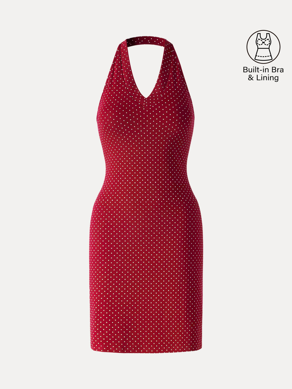 Stretch Cotton Halter Neck Polka Dot Mini Bra Dress