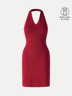 Stretch Cotton Halter Neck Polka Dot Mini Bra Dress