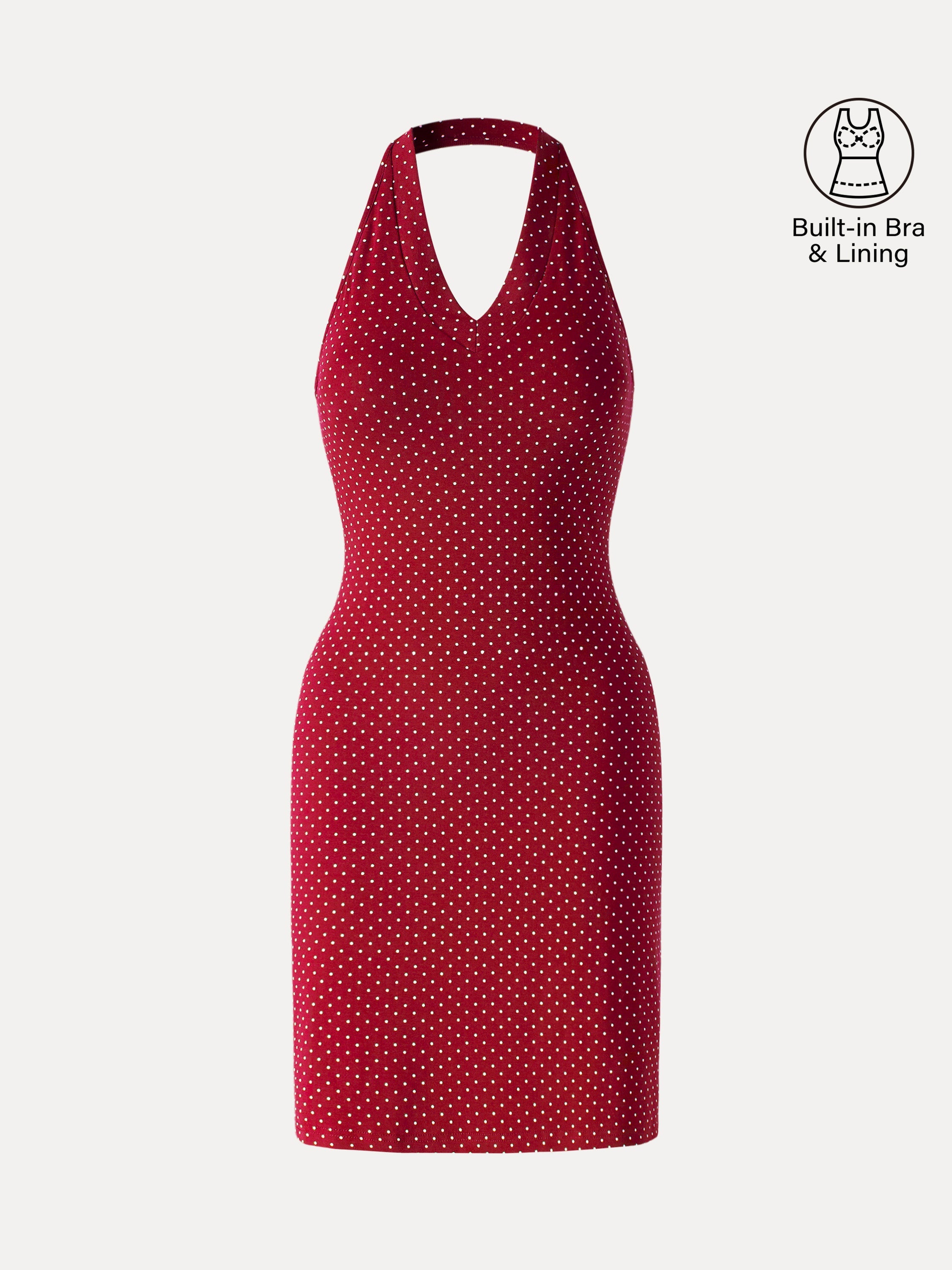 Stretch Cotton Halter Neck Polka Dot Mini Bra Dress