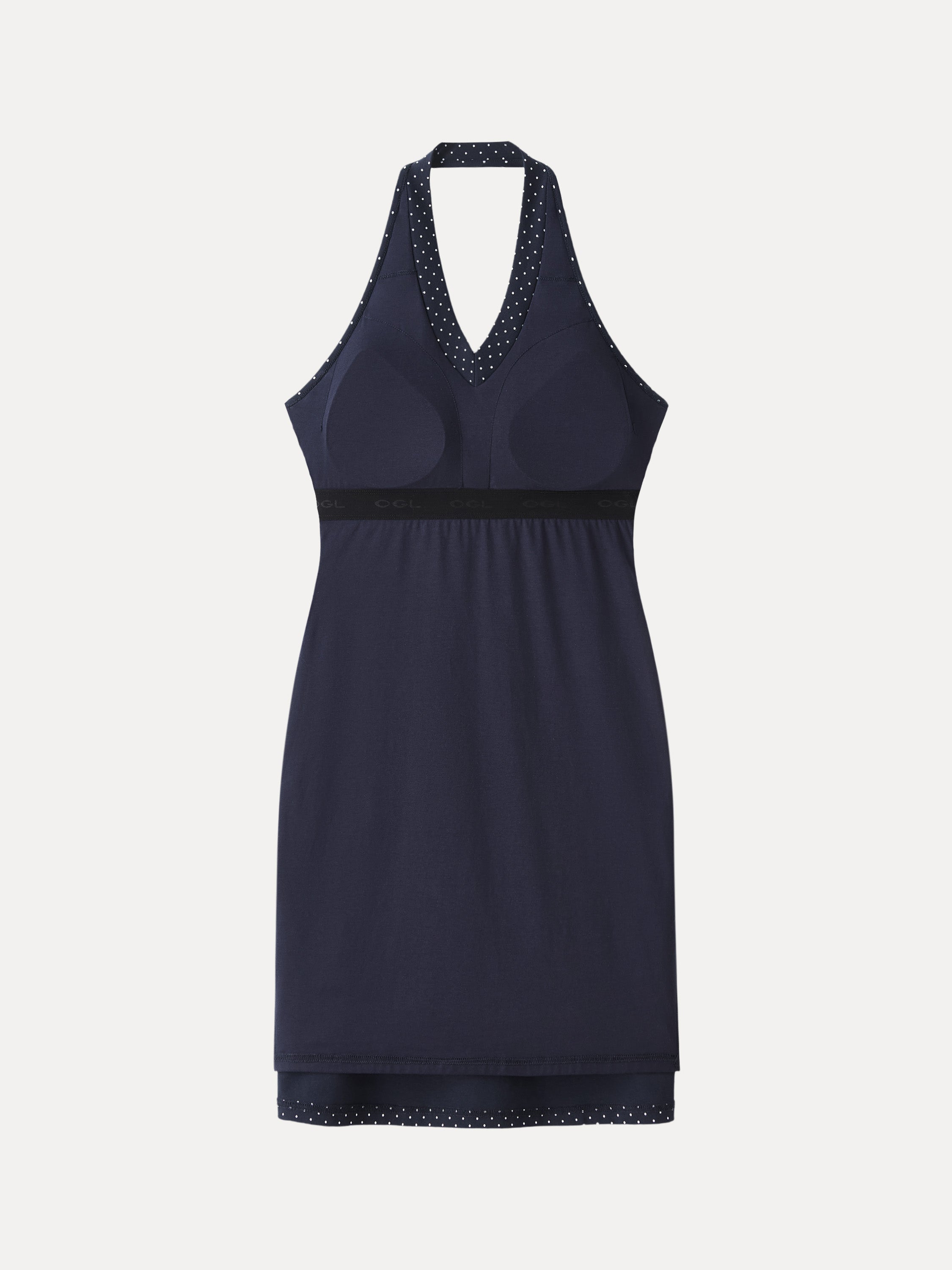 Stretch Cotton Halter Neck Polka Dot Mini Bra Dress