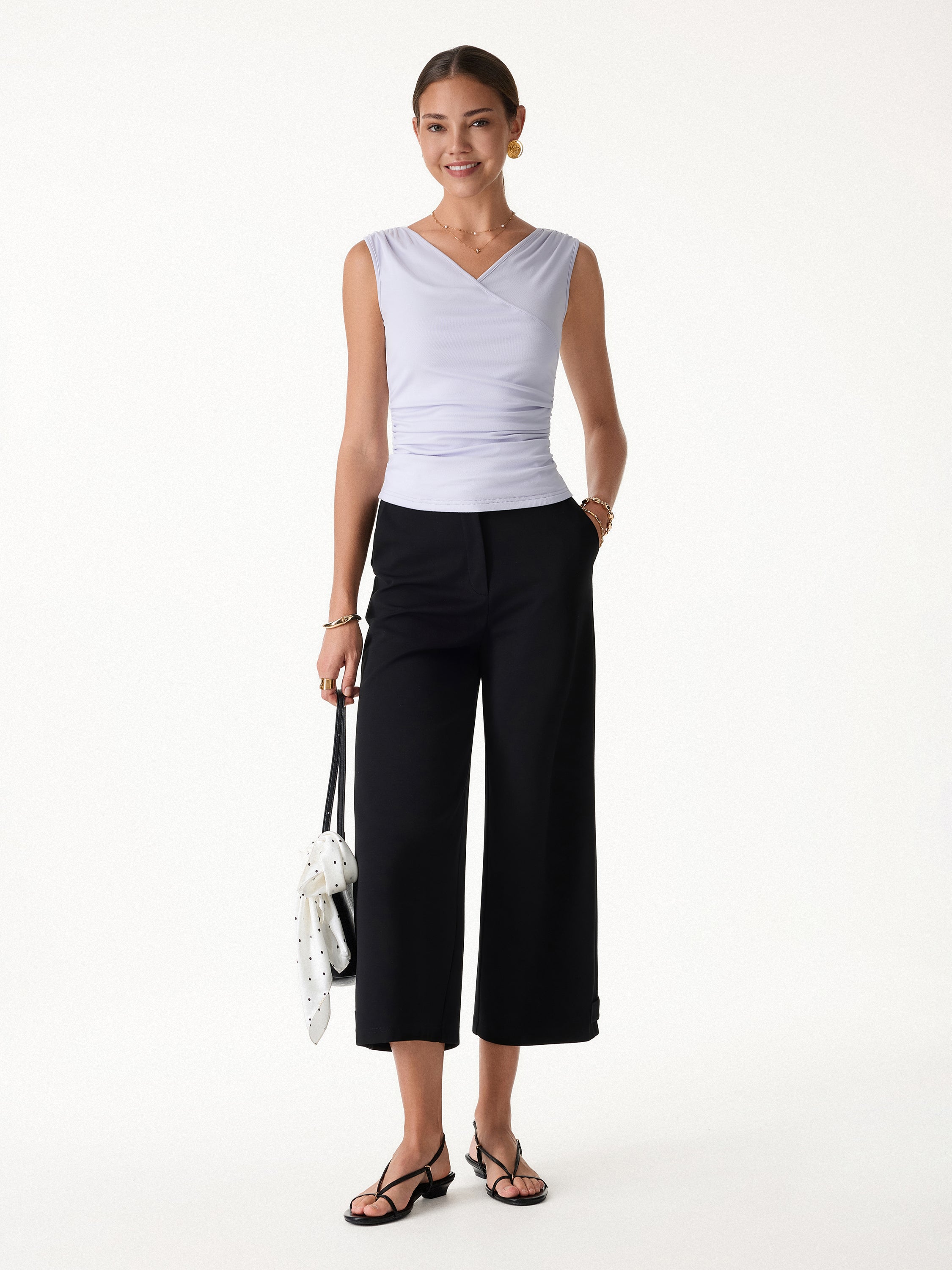 Ponte High-Rise Cropped Wide-Leg Pants with Pockets