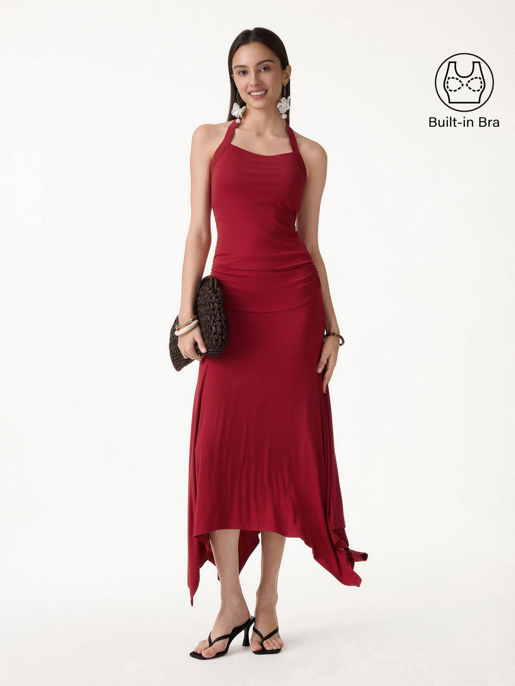 2Pcs Set Sleek Halter Bra Top & Handkerchief Hem Ankled Skirt
