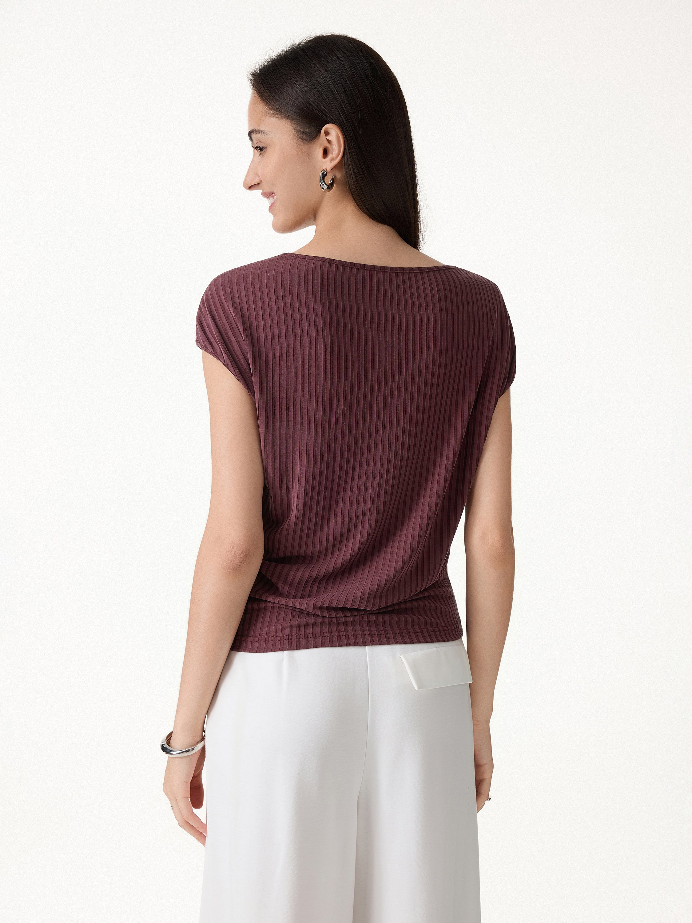 2Pcs Set Wrinkle-Free Cap Sleeve Top & Mid-Rise Cropped Pants