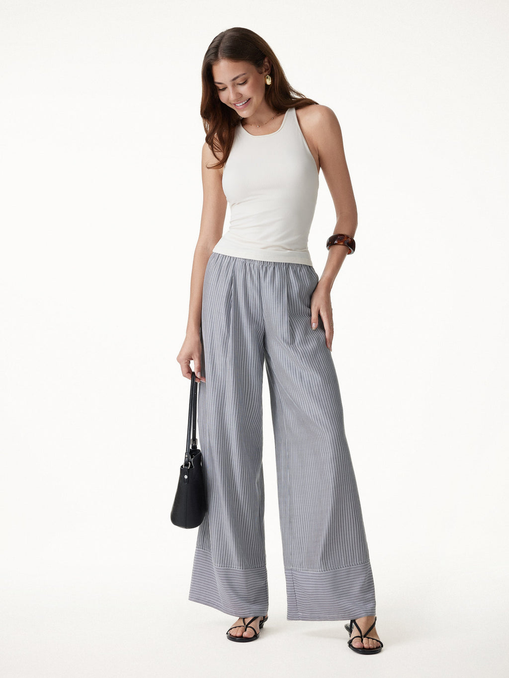 Summer Poplin High-Rise Wide Leg Pants with Pockets