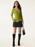 Surplice Skimming Long Sleeve Top