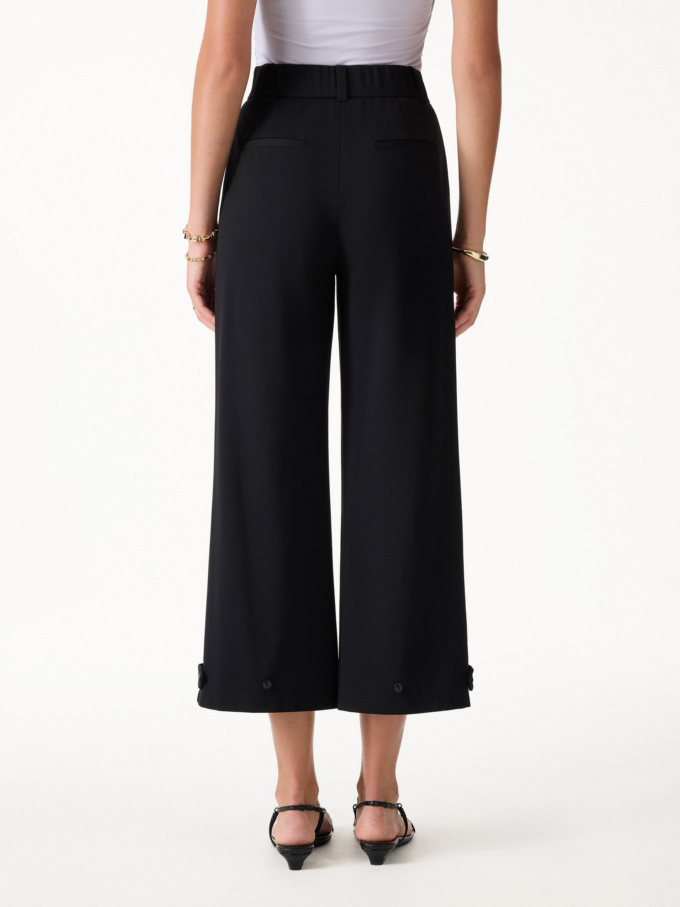 Ponte High-Rise Cropped Wide-Leg Pants with Pockets