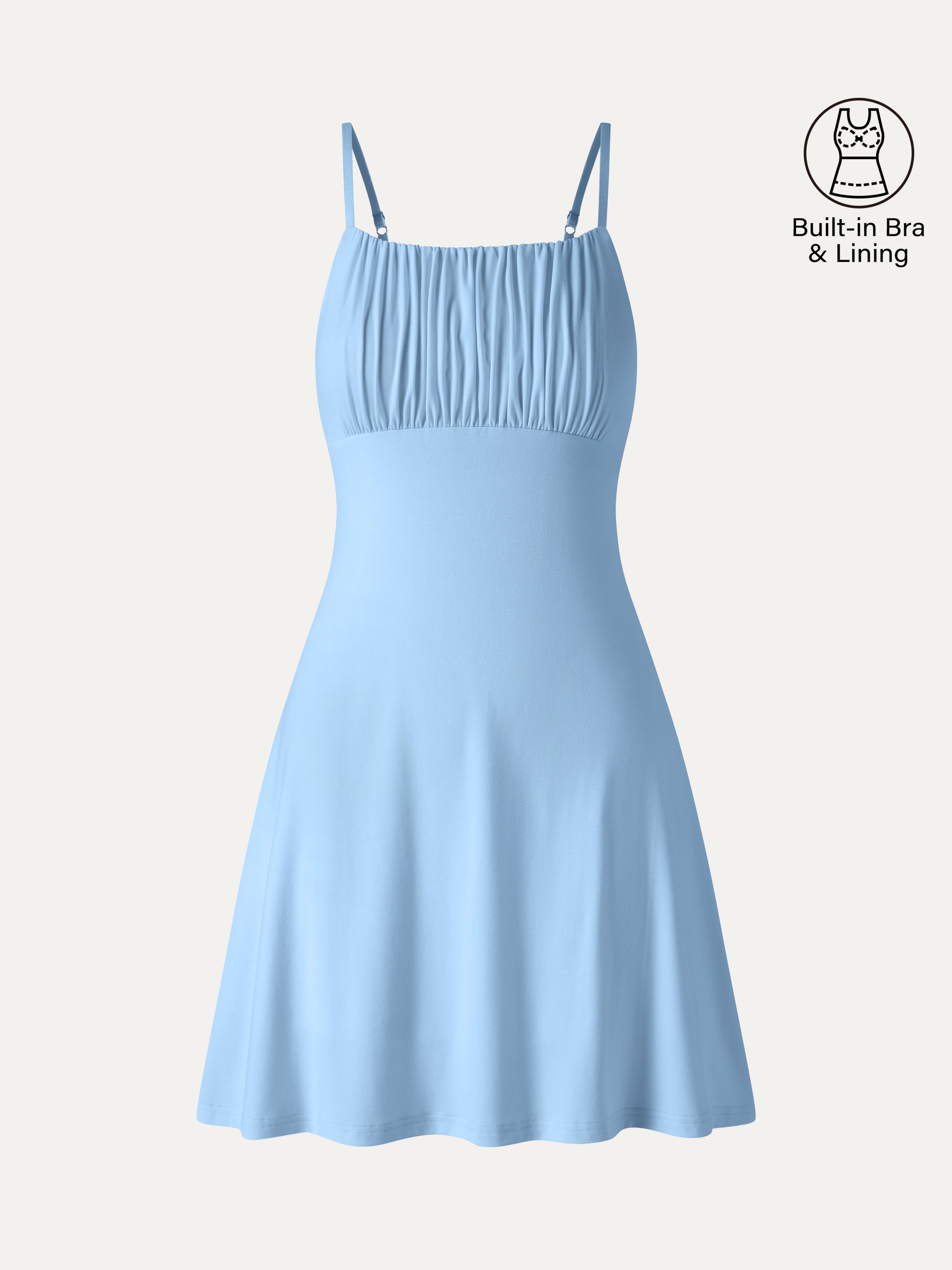 Square Neck Ruched Spaghetti Mini Bra Dress