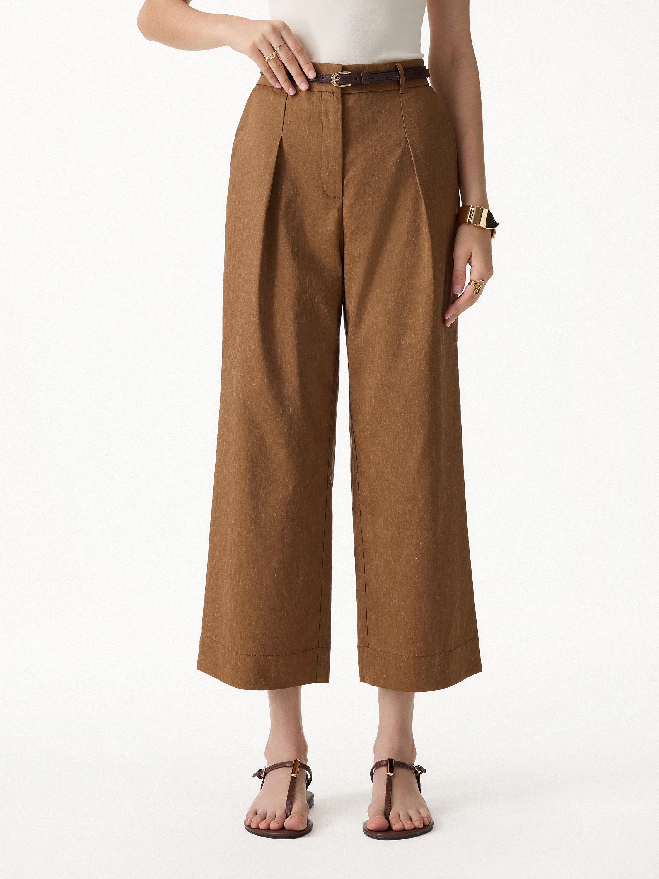 Linen Cropped Wide Leg Pants